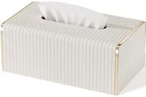 Tissue Box Cover,White Rectangle Leather Tissue Box Holder with Gold-Tone Edging Decoration,Decorative Tissue Cover for Bathroom Toilet Bedroom Living Room Table Desk Office (White, Rectangle) Tissue Box Cover,White Rectangle Leather Tissue Box Holder with Gold-Tone Edging Decoration,Decorative Tissue Cover for Bathroom Toilet Bedroom Living Room Table Desk Office (White, Rectangle)