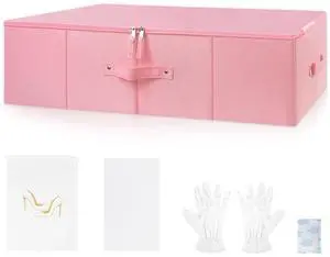 Wedding Dress Storage Box,Wedding Dress Preservation Box with 50 Sheets of Acid Free Tissue Paper,1 Pair Microfibe Gloves,Dustproof Bag and Clothing Desiccants,WeddingDress Preservation Kit(Pink Wedding Dress Storage Box,Wedding Dress Preservation Box with 50 Sheets of Acid Free Tissue Paper,1 Pair Microfibe Gloves,Dustproof Bag and Clothing Desiccants,WeddingDress Preservation Kit(Pink