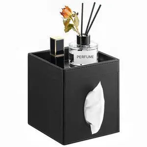 Square Tissue Box Cover, PU Leather Square Tissue Box Cover with Storage Tray, Tissue Box Holder, Tissues Cube Boxes Cover for Living Room, Bedroom Countertop Cars Hotels, Black Square Tissue Box Cover, PU Leather Square Tissue Box Cover with Storage Tray, Tissue Box Holder, Tissues Cube Boxes Cover for Living Room, Bedroom Countertop Cars Hotels, Black