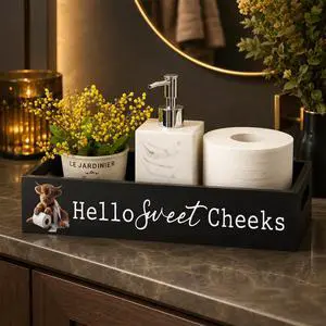 Highland Cow Black Bathroom Basket Hello Sweet Cheeks Wooden Toilet Tank Paper Box with Handle for Organizing Funny Back of Toilet Storage Organizer for Farmhouse Bathroom Decor Highland Cow Black Bathroom Basket Hello Sweet Cheeks Wooden Toilet Tank Paper Box with Handle for Organizing Funny Back of Toilet Storage Organizer for Farmhouse Bathroom Decor