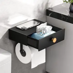 Toilet Paper Holder with Shelf Black Wipes Dispenser for Bathroom Stainless Steel Toilet Paper Holder with Storage Drawer Adhesive Wall Mount Small Bathroom Shelf Toilet Paper Holder with Shelf Black Wipes Dispenser for Bathroom Stainless Steel Toilet Paper Holder with Storage Drawer Adhesive Wall Mount Small Bathroom Shelf