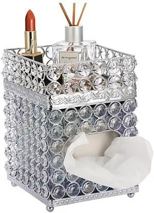 Square Tissue Box Cover- Crystal Cube Tissue Box with Storage Tray, Stylish Tissue Box Holder for Bathroom Bedroom Living Room Table Desk Home Office,Silver Square Tissue Box Cover- Crystal Cube Tissue Box with Storage Tray, Stylish Tissue Box Holder for Bathroom Bedroom Living Room Table Desk Home Office,Silver