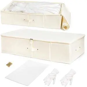 Wedding Dress Storage Box, Large Wedding Gown Preservation Box with 30 Sheets Acid Free Tissue Paper and 1 Pair Microfiber Gloves for Bridal Essentials, Heirlooms, Weddings Keepsake, Beige Wedding Dress Storage Box, Large Wedding Gown Preservation Box with 30 Sheets Acid Free Tissue Paper and 1 Pair Microfiber Gloves for Bridal Essentials, Heirlooms, Weddings Keepsake, Beige