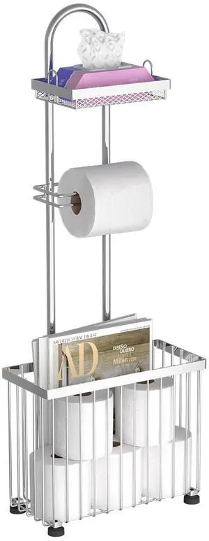 Freestanding Toilet Paper Holder Toilet Tissue Rack Scroll Stand Roll Dispenser with Storage Shelf Reserve for Phone Tablet Magazine Bathroom Organizer Bath Tissue Organizer (Silver) Freestanding Toilet Paper Holder Toilet Tissue Rack Scroll Stand Roll Dispenser with Storage Shelf Reserve for Phone Tablet Magazine Bathroom Organizer Bath Tissue Organizer (Silver)