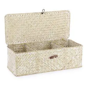 Seagrass Storage Basket Bin 3 Sections Hand-Woven Wicker Baskets with Lid Bathroom Basket Toilet Tank Baskets Holder for Organize Snack Tissue, Whitewash Seagrass Storage Basket Bin 3 Sections Hand-Woven Wicker Baskets with Lid Bathroom Basket Toilet Tank Baskets Holder for Organize Snack Tissue, Whitewash