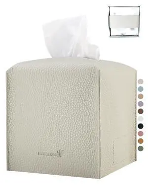 Tissue Box Cover 5X5X5'' PU Leather Tissue Holder Square Tissue Cube Box Organizer for Bathroom Vanity Countertop, Car, Night Stands, Office, Home, Kitchen (1Pack, Lime White) Tissue Box Cover 5X5X5'' PU Leather Tissue Holder Square Tissue Cube Box Organizer for Bathroom Vanity Countertop, Car, Night Stands, Office, Home, Kitchen (1Pack, Lime White)