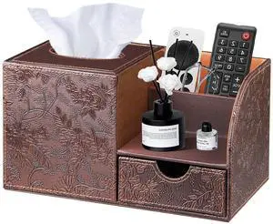 Square Tissue Box Cover with Storage Drawer, PU Leather Facial Tissues Cube Boxes Holder Modern Makeup Remote Control Holder, Nightstand Organizer Caddy for Bathroom Vanity, Office, Home Decor Square Tissue Box Cover with Storage Drawer, PU Leather Facial Tissues Cube Boxes Holder Modern Makeup Remote Control Holder, Nightstand Organizer Caddy for Bathroom Vanity, Office, Home Decor