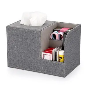 Square Linen Tissue Box Cover - Decorative Cube Tissue Box Holder with Side Organizer, Modern Tissue Box for Living Room Vanity Night Stand Table Countertop Office, Grey Square Linen Tissue Box Cover - Decorative Cube Tissue Box Holder with Side Organizer, Modern Tissue Box for Living Room Vanity Night Stand Table Countertop Office, Grey