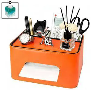 PU Leather Tissue Box Cover Square - Multifunctional Box Holder with Storage, Fits 120-Count (3-Ply) & 160-Count (2-Ply) Cube Tissues, Remote Control Organizer for Bedroom Desk Living Room (Orange) PU Leather Tissue Box Cover Square - Multifunctional Box Holder with Storage, Fits 120-Count (3-Ply) & 160-Count (2-Ply) Cube Tissues, Remote Control Organizer for Bedroom Desk Living Room (Orange)