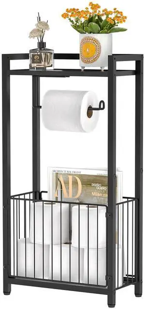 Freestanding Toilet Paper Holder with Storage Shelf Bathroom Tissue Stand with Space for Phone, Tablet, and Magazines All-in-One Toilet Roll Dispenser and Organizer Freestanding Toilet Paper Holder with Storage Shelf Bathroom Tissue Stand with Space for Phone, Tablet, and Magazines All-in-One Toilet Roll Dispenser and Organizer