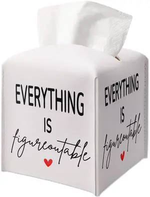 Tissue Box Cover Square, Leather Tissue Box Cover, Waterproof Leather Facial Paper Organizer Dispenser for Bathroom Home Car Nightstand Vanity Desk, Everything is Figureoutable, 5.2 Inches Tissue Box Cover Square, Leather Tissue Box Cover, Waterproof Leather Facial Paper Organizer Dispenser for Bathroom Home Car Nightstand Vanity Desk, Everything is Figureoutable, 5.2 Inches