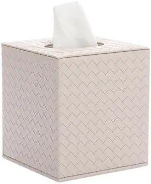 Square Tissue Box Cover, Stylish PU Woven Lozenge Pattern Tissue Box Holder with Magnetic Bottom, Classic Style, Beige Square Tissue Box Cover, Stylish PU Woven Lozenge Pattern Tissue Box Holder with Magnetic Bottom, Classic Style, Beige