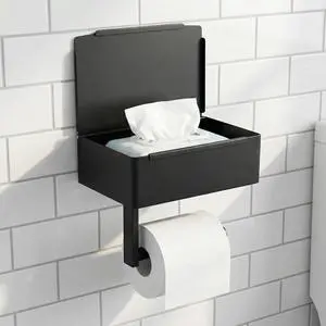 Black Toilet Paper Holder with Storage, Wall Mount Bathroom Tissue & Wipes Holder with Shelf, 2 Installation Methods (No-Drill/Drill), Includes Installation Instructions Black Toilet Paper Holder with Storage, Wall Mount Bathroom Tissue & Wipes Holder with Shelf, 2 Installation Methods (No-Drill/Drill), Includes Installation Instructions