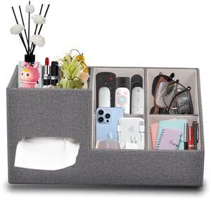 Plus Size Tissue Box Cover-Square Linen Tissue Cover with Side Storage and Tray,Modern Makeup Organizer,Leather Tissue Holder Decorative Cube Organizer for Living Room Vanity NightStand Office,Grey Plus Size Tissue Box Cover-Square Linen Tissue Cover with Side Storage and Tray,Modern Makeup Organizer,Leather Tissue Holder Decorative Cube Organizer for Living Room Vanity NightStand Office,Grey