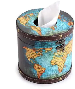 Round Tissue Box Cover Retro Wooden Tissue Holder with Lid, Round Wood Toilet Paper Cover Decorative Tissue Box Holder for Bathroom Toilet Living Room Table Desk Office, Green Map Round Tissue Box Cover Retro Wooden Tissue Holder with Lid, Round Wood Toilet Paper Cover Decorative Tissue Box Holder for Bathroom Toilet Living Room Table Desk Office, Green Map