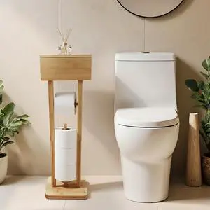 Bamboo Toilet Paper Holder Stand with Storage Shelf Box, Freestanding Bathroom Tissue Organizer and Wipes Dispenser, Rotating Swivel Lid, Eco-Friendly Natural Wood Home Decor Gift Bamboo Toilet Paper Holder Stand with Storage Shelf Box, Freestanding Bathroom Tissue Organizer and Wipes Dispenser, Rotating Swivel Lid, Eco-Friendly Natural Wood Home Decor Gift