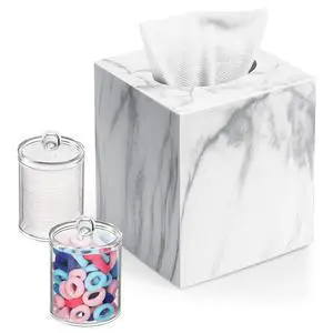 Tissue Box Cover, Square Facial Acrylic Tissue Holder with 2 Pack Clear Qtip Holder Dispenser, Bathroom Vanity Dresser Night Stand Essentials Accessories Decor, Modern Farmhouse Decor, Marble Tissue Box Cover, Square Facial Acrylic Tissue Holder with 2 Pack Clear Qtip Holder Dispenser, Bathroom Vanity Dresser Night Stand Essentials Accessories Decor, Modern Farmhouse Decor, Marble