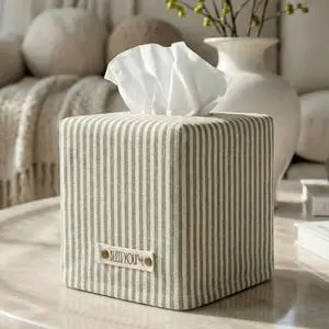 Stylish Tissue Box Cover - This Sage Striped Linen Holder Instantly Covers Your Square Tissue Boxes - The Perfect Cube Cover for Your Bathroom and Home Stylish Tissue Box Cover - This Sage Striped Linen Holder Instantly Covers Your Square Tissue Boxes - The Perfect Cube Cover for Your Bathroom and Home