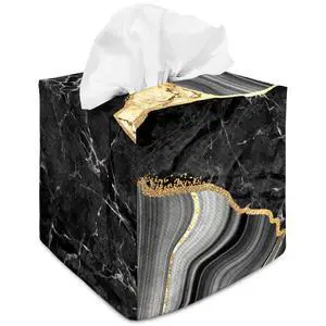 Tissue Box Cover Square Decorative Tissue Box Holder Cute Funny Cube Tissue Case Cover-Black Marble Tissue Box Cover Tissue Box Cover Square Decorative Tissue Box Holder Cute Funny Cube Tissue Case Cover-Black Marble Tissue Box Cover