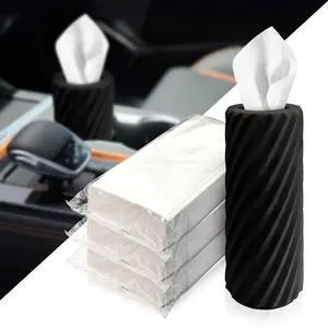 Car Tissue Holder, Refillable Round Cylinder with 3 Tissue Packs, Universal Fit for Vehicle Cup Holder, Home & Office, Car Accessories Interior (Black) Car Tissue Holder, Refillable Round Cylinder with 3 Tissue Packs, Universal Fit for Vehicle Cup Holder, Home & Office, Car Accessories Interior (Black)