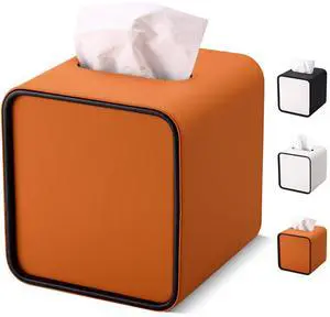 Square Tissue Box Cover for Kleenexs, PU Leather Tissue Box Holder, Decorative Tissue Holder Cover for Bathroom Bedroom Living Room Office, Orange Square Tissue Box Cover for Kleenexs, PU Leather Tissue Box Holder, Decorative Tissue Holder Cover for Bathroom Bedroom Living Room Office, Orange