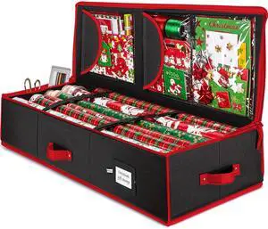 600D Oxford Gift Wrapping Paper Organizer Storage - 40" Gift Wrap Storage Containers with Interior Pockets for Bows, Tags & Ribbons - Wrapping Paper Holder, Fits 24 Standard Rolls, Black/Red 600D Oxford Gift Wrapping Paper Organizer Storage - 40" Gift Wrap Storage Containers with Interior Pockets for Bows, Tags & Ribbons - Wrapping Paper Holder, Fits 24 Standard Rolls, Black/Red