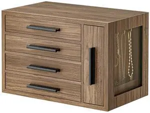Jewelry Box for Women, Wooden Jewelry Organizer with Transparent Window, 4-Layer Jewelry Organizer Box, Jewelry Holder Organizer for Earrings, Necklaces, Rings, Light Walnut and Black BSD09JB04 Jewelry Box for Women, Wooden Jewelry Organizer with Transparent Window, 4-Layer Jewelry Organizer Box, Jewelry Holder Organizer for Earrings, Necklaces, Rings, Light Walnut and Black BSD09JB04