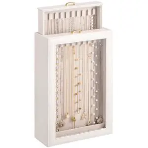 Necklace Organizer Box, Jewelry Storage Box with Clear Window for Necklaces Bracelets, Tangle-Free Necklace Display Case for Women Girls, White, 2 Layers 20 Hooks Necklace Organizer Box, Jewelry Storage Box with Clear Window for Necklaces Bracelets, Tangle-Free Necklace Display Case for Women Girls, White, 2 Layers 20 Hooks
