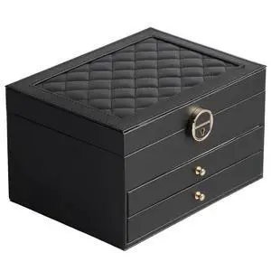 Jewelry Box for Women Girl Wife 3 Layers Large PU Leather Jewelry Organizer Storage Case with Two drawers Display for Earrings Bracelets Rings Watches (Black) Jewelry Box for Women Girl Wife 3 Layers Large PU Leather Jewelry Organizer Storage Case with Two drawers Display for Earrings Bracelets Rings Watches (Black)