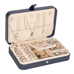 Small Jewelry Box for Women Girls, PU Leather Travel Jewelry Case, Portable Jewelry Organizer Storage Holder Display for Ring Earrings Necklace Brooch Men Kids Gift, Dark Blue Small Jewelry Box for Women Girls, PU Leather Travel Jewelry Case, Portable Jewelry Organizer Storage Holder Display for Ring Earrings Necklace Brooch Men Kids Gift, Dark Blue