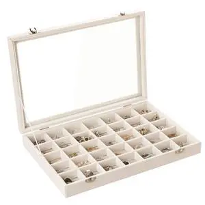 Velvet Jewelry Tray,35 Grid Jewelry Organizer with Clear Lid,Earring Holder Organizer Case with Clasp,Drawer Insert for Rings Studs,13.8 x 9.5 x 2 Inches,Gift for Women Girls(Beige) Velvet Jewelry Tray,35 Grid Jewelry Organizer with Clear Lid,Earring Holder Organizer Case with Clasp,Drawer Insert for Rings Studs,13.8 x 9.5 x 2 Inches,Gift for Women Girls(Beige)