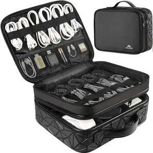 Cord Organizer Case with Adjustable Divider, DJ Cable File Bag for DJ Gear, Sound Instrument and Music Equipment Accessories, Shockproof Portable Double Layer Cord Bags, Black Cord Organizer Case with Adjustable Divider, DJ Cable File Bag for DJ Gear, Sound Instrument and Music Equipment Accessories, Shockproof Portable Double Layer Cord Bags, Black