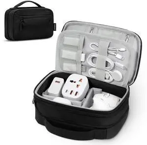 Expandable Cable Organizer Bag, Large Capacity Tech Pouch Electronics Travel Organizer Case, Waterproof Tech Essentials Storage Bag for Men, Charger, Cord, Mouse, Office Desk, Black Expandable Cable Organizer Bag, Large Capacity Tech Pouch Electronics Travel Organizer Case, Waterproof Tech Essentials Storage Bag for Men, Charger, Cord, Mouse, Office Desk, Black