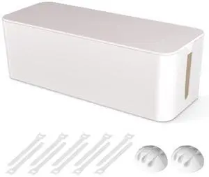Cable Management Box, Large Cord Organizer Box to Hide Power Strip & Under Desk,TV Computer Wires Cable Organizer Hider Box with Cable Clips&Reusable Cable Ties for Home/Office(White) Cable Management Box, Large Cord Organizer Box to Hide Power Strip & Under Desk,TV Computer Wires Cable Organizer Hider Box with Cable Clips&Reusable Cable Ties for Home/Office(White)