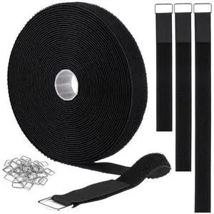 1"x32ft Hook and Loop Straps with 50 Metal Buckles, Adjustable Fastening Cable Straps, Cut-to-Length Cinch Strap, Reusable Nylon Securing Cord Ties for Organizer or Storage, 1 inch Wide, Black 1"x32ft Hook and Loop Straps with 50 Metal Buckles, Adjustable Fastening Cable Straps, Cut-to-Length Cinch Strap, Reusable Nylon Securing Cord Ties for Organizer or Storage, 1 inch Wide, Black