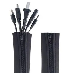 Zipper Cable Sleeve by Wrap-It Storage - 36" x 4" (2-Pack) Black - Cord Organizer and Cable Protector for Desk, Computer, TV Cord Management to Hide and Cover Wire and Extension Cables Zipper Cable Sleeve by Wrap-It Storage - 36" x 4" (2-Pack) Black - Cord Organizer and Cable Protector for Desk, Computer, TV Cord Management to Hide and Cover Wire and Extension Cables