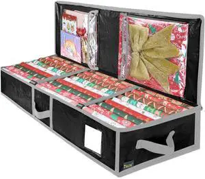 Soft Christmas Wrapping Paper Storage Bag, 40" Durable PE Gift Wrap Storage Bag with Flexible Partitions and Pockets for Ribbon, Accessories (Black) Soft Christmas Wrapping Paper Storage Bag, 40" Durable PE Gift Wrap Storage Bag with Flexible Partitions and Pockets for Ribbon, Accessories (Black)