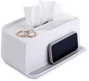 The Ledge Tissue Holder, Rectangular, Box Cover with Storage for Phones, Jewelry, Makeup and Accessories for Night Stand, Desk and Bathroom Organization The Ledge Tissue Holder, Rectangular, Box Cover with Storage for Phones, Jewelry, Makeup and Accessories for Night Stand, Desk and Bathroom Organization