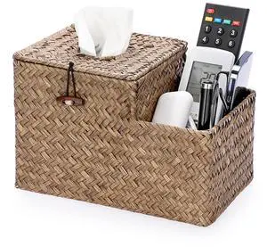 Tissue Box Cover Square Tissue Box Woven Seagrass Tissue Box Holder with Side Organizer, Rustic Tissue Holder for Living Room Bathroom Bedroom Kitchen Office Table Desk, Coffee Tissue Box Cover Square Tissue Box Woven Seagrass Tissue Box Holder with Side Organizer, Rustic Tissue Holder for Living Room Bathroom Bedroom Kitchen Office Table Desk, Coffee