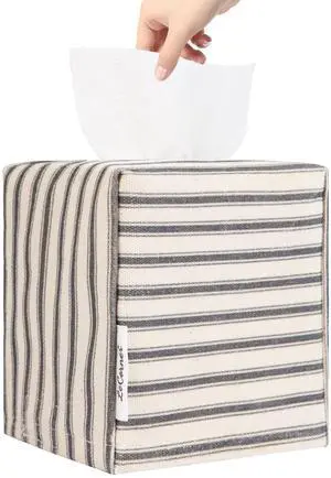 Tissue Box Cover, Fabric Tissue Box Holder Square, Stylish Toilet Paper Storage, Modern Bathroom Counter Organizer Decorations Accessories,Ticking Stripe 5''x5''x5'' (Pastel Grey) Tissue Box Cover, Fabric Tissue Box Holder Square, Stylish Toilet Paper Storage, Modern Bathroom Counter Organizer Decorations Accessories,Ticking Stripe 5''x5''x5'' (Pastel Grey)