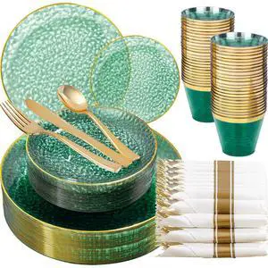 175PCS Green Plastic Plates for 25 Guests, Disposable Plates for Party, Heavy Duty Disposable Plate Set Include: 25 Dinner Plates, 25 Dessert Plates, 25 Cups and Cutlery for Wedding & Party 175PCS Green Plastic Plates for 25 Guests, Disposable Plates for Party, Heavy Duty Disposable Plate Set Include: 25 Dinner Plates, 25 Dessert Plates, 25 Cups and Cutlery for Wedding & Party
