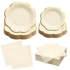 White Plates and Napkins Party Supplies for 20 Guests,White Scalloped Paper Plates with Gold Rim, Elegant Disposable Tableware Set for Birthday, Baby Shower, Wedding, Bridal & Tea Party,60 PCS White Plates and Napkins Party Supplies for 20 Guests,White Scalloped Paper Plates with Gold Rim, Elegant Disposable Tableware Set for Birthday, Baby Shower, Wedding, Bridal & Tea Party,60 PCS
