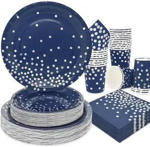 200pcs Blue and Silver Party Deorations Birthday Plates Disposable-Serve 50 Guests,Navy Blue Plates and Napkins Party Supplies for Wedding Anniversary Retirement Graduation Decorations 200pcs Blue and Silver Party Deorations Birthday Plates Disposable-Serve 50 Guests,Navy Blue Plates and Napkins Party Supplies for Wedding Anniversary Retirement Graduation Decorations