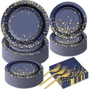 50 Guests Blue and Gold Party Supplies Decorations Tableware Set Blue and Gold Paper Plates Napkins Disposable Plates Graduation Tableware for Men Women Happy Birthday Party Decorations 200PCS 50 Guests Blue and Gold Party Supplies Decorations Tableware Set Blue and Gold Paper Plates Napkins Disposable Plates Graduation Tableware for Men Women Happy Birthday Party Decorations 200PCS