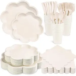 350 Pcs Ivory Paper Plates and Napkins Set, Tableware Set for 50 Guests Include Disposable Ivory Scalloped Plates, Napkins, Cups, Knives, Forks & Spoons for Baby Shower Wedding Bridal Shower Birthday 350 Pcs Ivory Paper Plates and Napkins Set, Tableware Set for 50 Guests Include Disposable Ivory Scalloped Plates, Napkins, Cups, Knives, Forks & Spoons for Baby Shower Wedding Bridal Shower Birthday