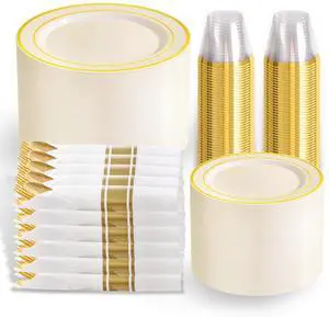 350PCS Ivory Plastic Plates for 50 Guests -Thanksgiving Plates,Thanksgiving Decorations,Disposable Plate for Party and Wedding 350PCS Ivory Plastic Plates for 50 Guests -Thanksgiving Plates,Thanksgiving Decorations,Disposable Plate for Party and Wedding