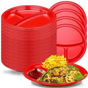 100 Pcs 10 Inch 3 Compartments Divided Plastic Plates Bulk Colorful Disposable Heavy Duty Round Dinnerware for Valentine Wedding Birthday Party(Red) 100 Pcs 10 Inch 3 Compartments Divided Plastic Plates Bulk Colorful Disposable Heavy Duty Round Dinnerware for Valentine Wedding Birthday Party(Red)