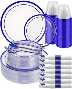 350 Pcs Disposable Clear Blue Plates and Napkins Party Supplies 350 Pcs Disposable Clear Blue Plates and Napkins Party Supplies