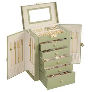 6-Layer Jewelry Box Organizer with 5 Drawers, Jewelry Storage Case with Lock and Mirror, Large Storage Capacity, Gift for Loved Ones, for Necklaces, Watches, Sage Green UJBC152CE01S 6-Layer Jewelry Box Organizer with 5 Drawers, Jewelry Storage Case with Lock and Mirror, Large Storage Capacity, Gift for Loved Ones, for Necklaces, Watches, Sage Green UJBC152CE01S