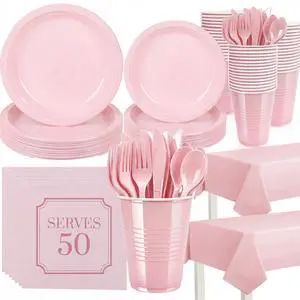 352 Pcs Pink Plastic Plates Party Set, 50 Guests Disposable Dinnerware Set with tablecloths Pink Disposable Plates Set for Wedding/Mother's Day/Birthday/Baby Shower 352 Pcs Pink Plastic Plates Party Set, 50 Guests Disposable Dinnerware Set with tablecloths Pink Disposable Plates Set for Wedding/Mother's Day/Birthday/Baby Shower